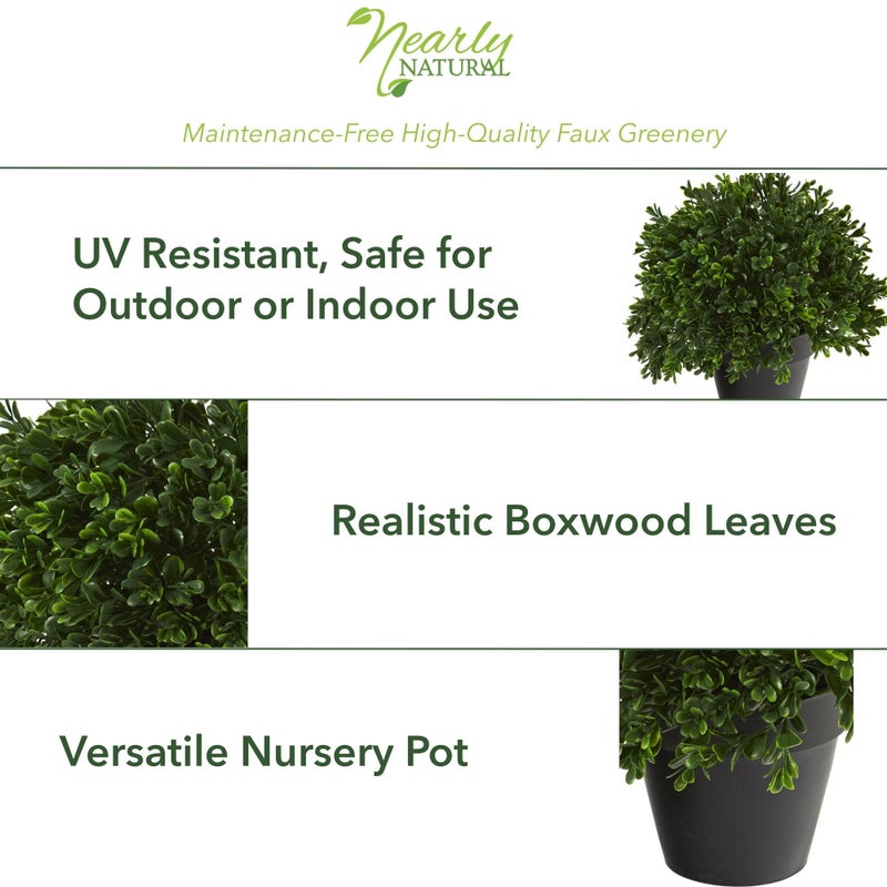 Nearly Natural 10in. Boxwood Topiary Artificial Plant UV Resistant (Indoor/Outdoor) - Image 3